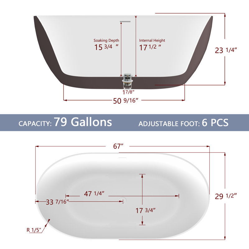 Bathtubs 67'' x 29.5'' Soaking Acrylic Bathtub
