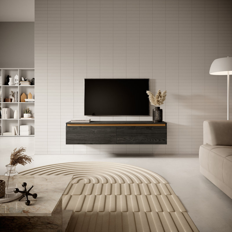 Ashauna TV Stand, 30cm H x 140cm L x 31.6cm W, Black Ash/Gold