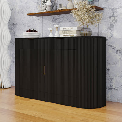 Buffet moderne avec 2 tiroirs, portes incurvées, 3 tablettes et armoire de rangement