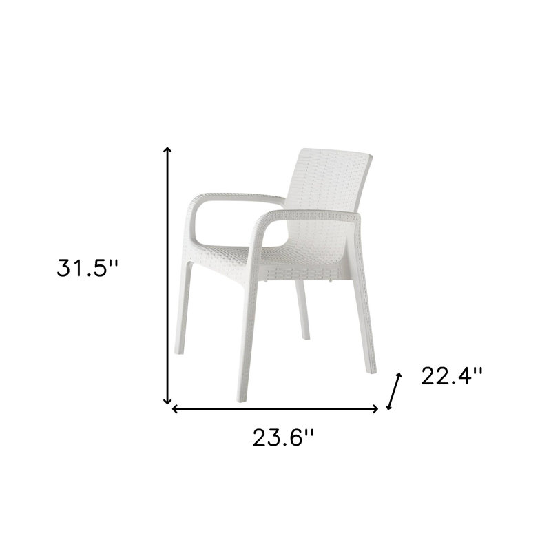 Ensemble de deux chaises à accoudoirs d'extérieur empilables en faux rotin blanc