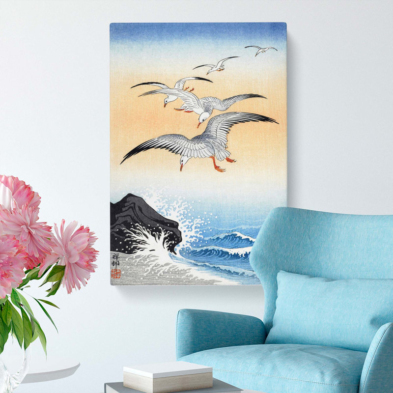 Seagulls Above The Sea by Ohara Koson - Wrapped Canvas Print, 60cm H x 40cm W x 3cm D