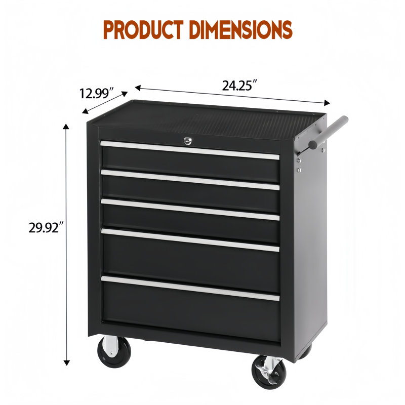 Coffre à outils 5 tiroirs, armoire à 4 roulettes avec tiroirs