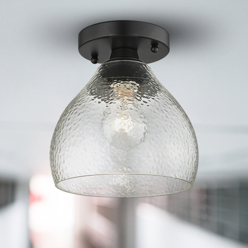 Adryann Glass Semi Flush Mount, Matte Black