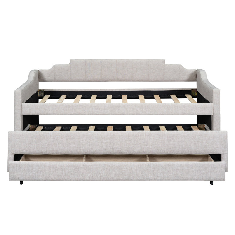 Lit de jour simple beige avec lit gigogne et tiroirs - Offrez-vous un endroit confortable pour vous détendre
