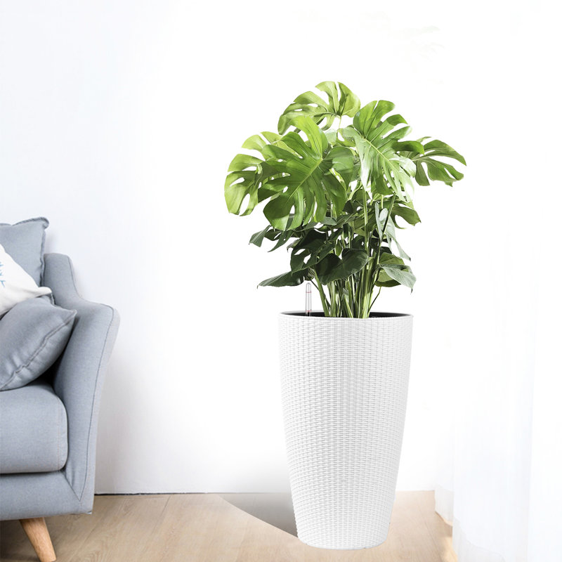 Of 2 Faux 22 Inch Planters With Water Level Monitor And Automatic Watering, Good For Raising Plants In Indoor Outdoor Environments White Planter Watering Monitor, Use Living Areas