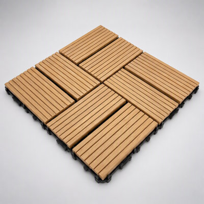 Dalles de terrasse emboîtables en composite bois-plastique (WPC) 30 x 30 cm, revêtement de sol extérieur imperméable et durable pour balcon, jardin et piscine, paquet de 25, brun foncé
