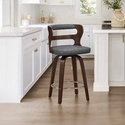 Liahna Swivel Upholstered Bar Stool with Wood Frame