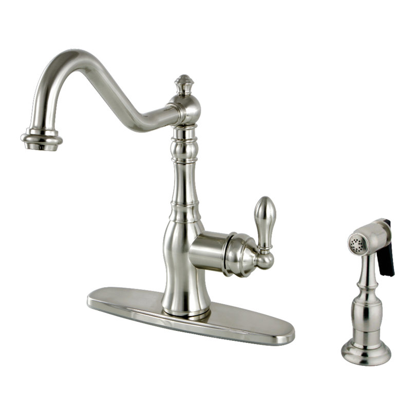 Robinet de cuisine à fixation sur comptoir à 2 ou 4 trous avec douchette en laiton Kingston Classic, Nickel brossé