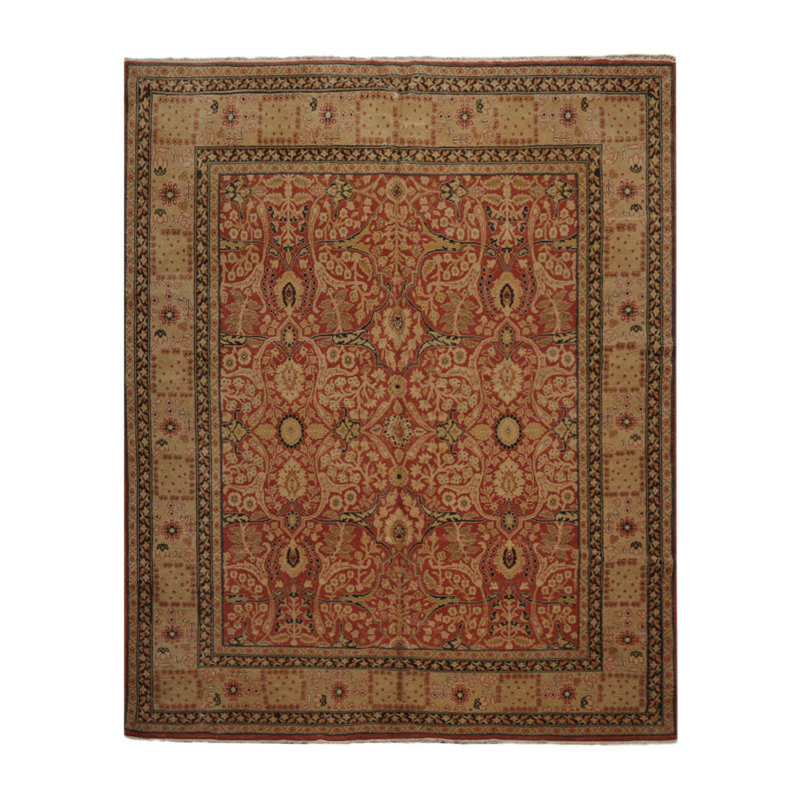 Tapis rose en laine noué à la main de conception unique 8 pi x 10 pi
