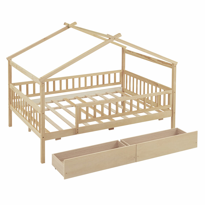 Lit plateforme avec rangement Daucourt, Double, Naturel