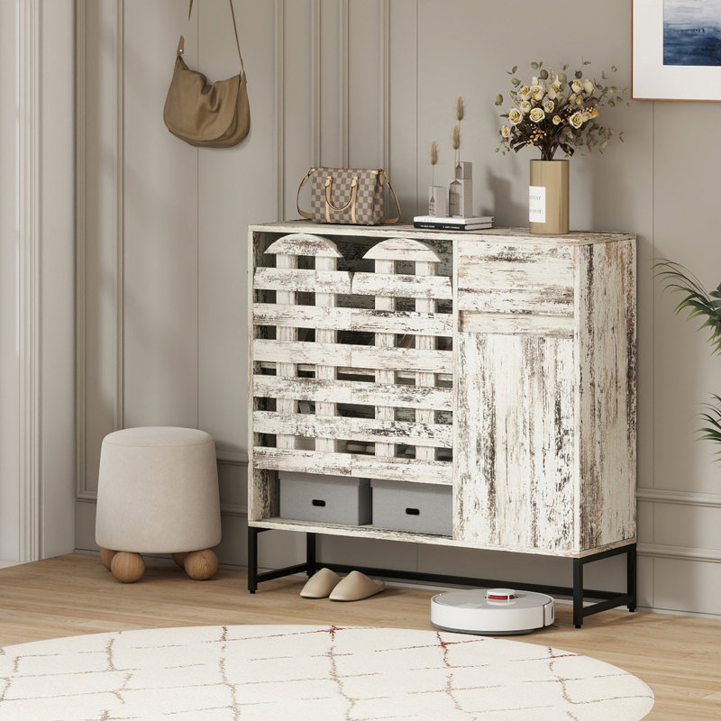 44.3"Farmhouse Sideboard Cabinet with Storage, White/Vintage