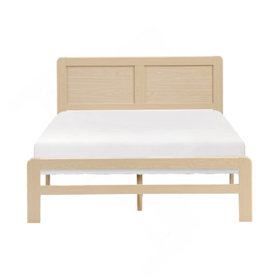 Base de lit plateforme contemporaine à finition naturelle 1pc avec lattes et rails inclus