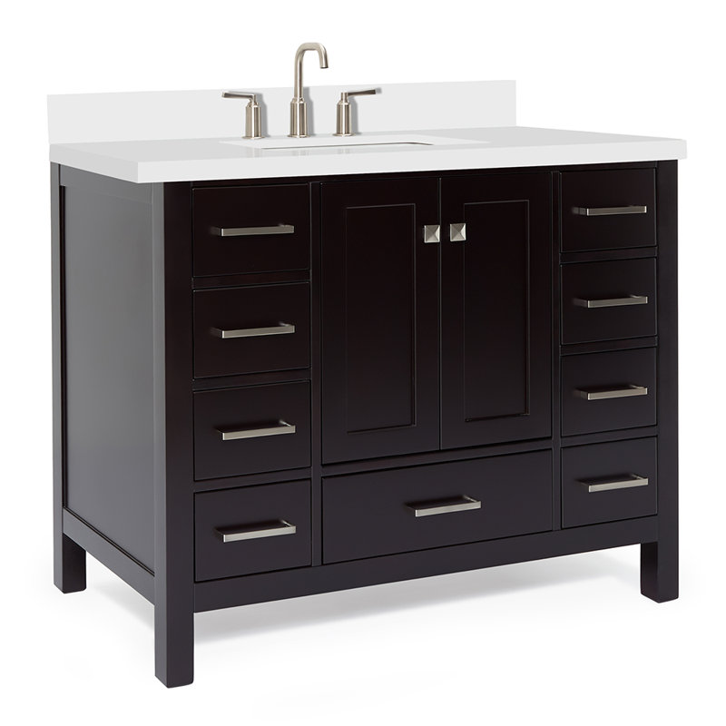Cambridge X P 22 po P 36 po Coiffeuse en H avec comptoir en quartz blanc avec lavabo, Rectangular, Espresso / nickel brossé