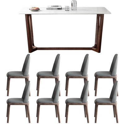 Modern Matte Rock Plate Dining Table Chair Set 8 - Person Trestle Dining Set