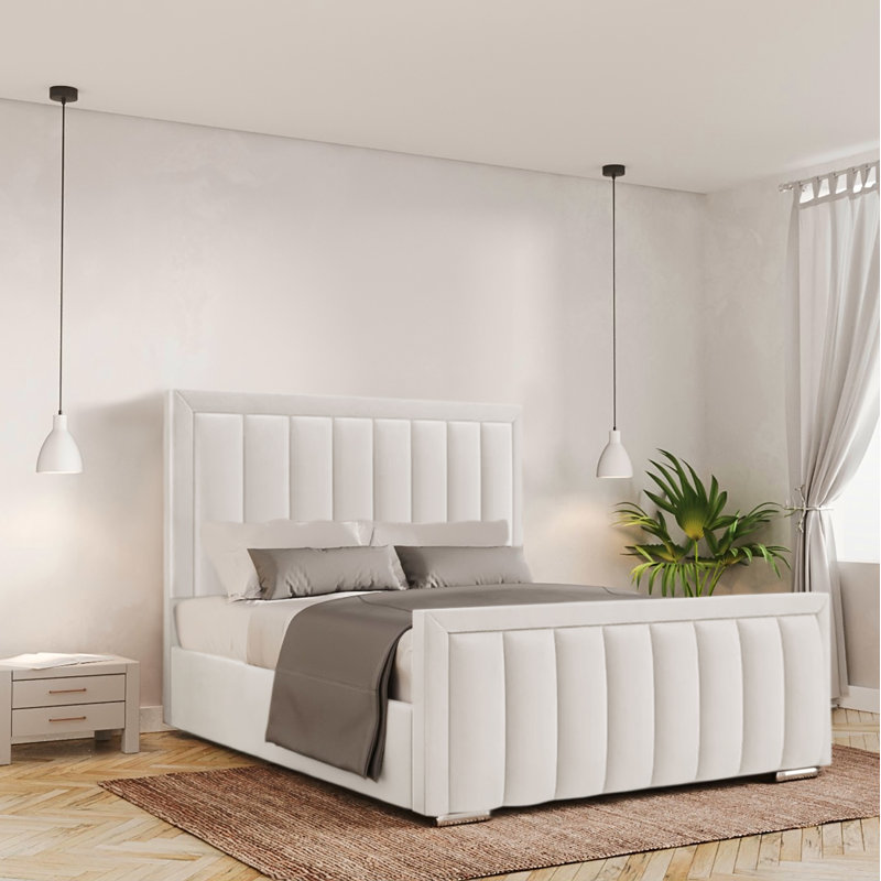 Bhopal Upholstered Ottoman Storage Bed, Small Double (4'), White