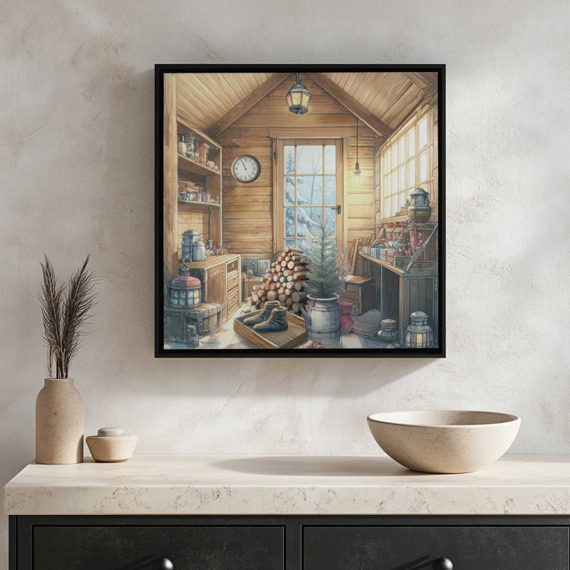 «Whispering Pines Cabin» par Nicole DeCamp, reproduction d'art, L 30 po x H 30 po, Érable, Toile avec cadre