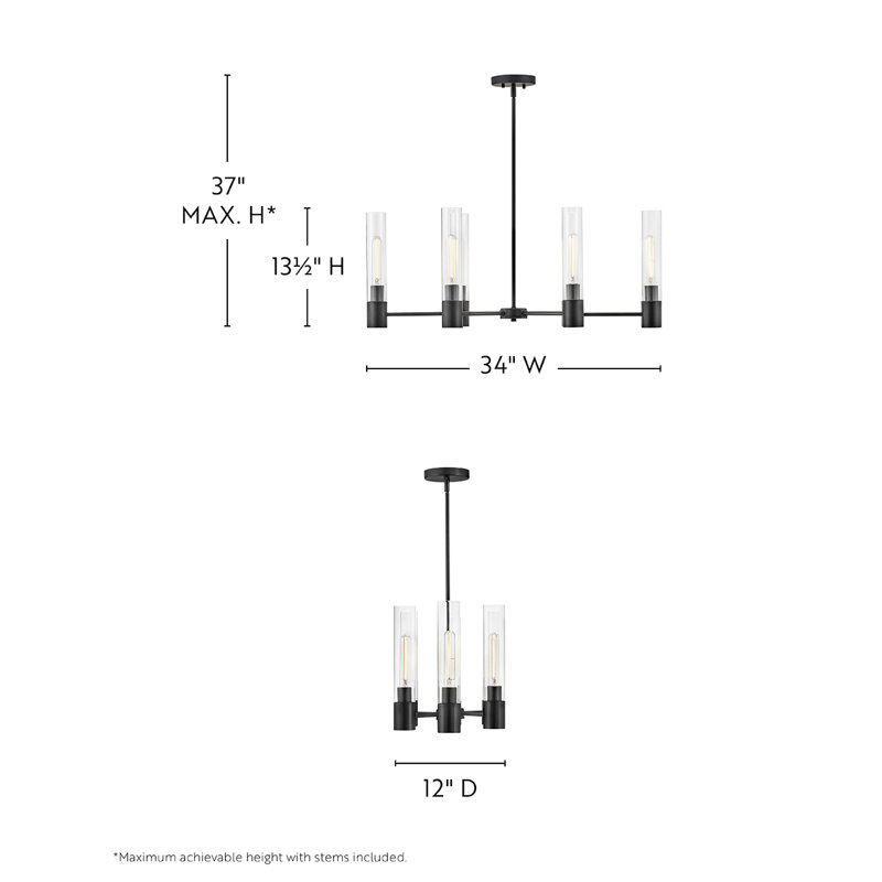 Shea 6 - Light Steel Dimmable Sputnik Modern Linear Chandelier, Black