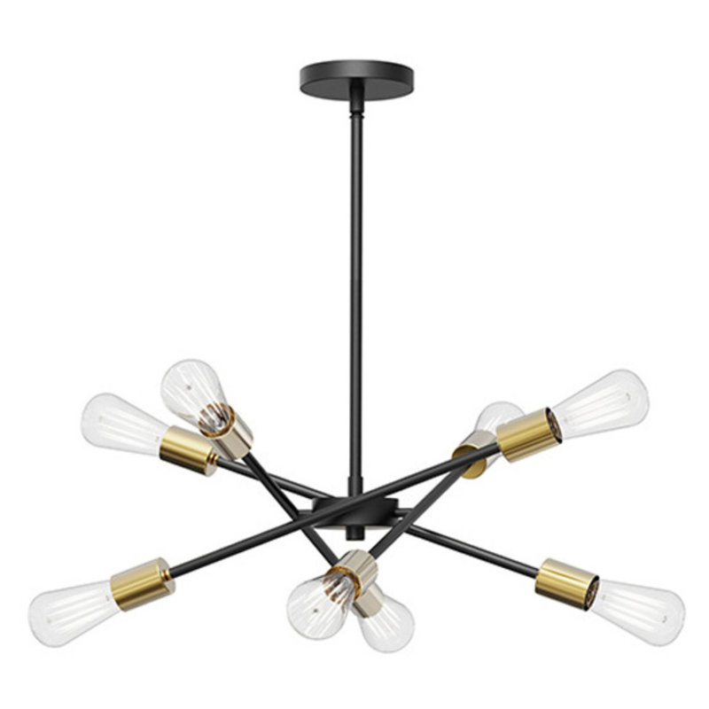 Laterna 8-Light 26” Wide Chandelier, Matte Black/Plated Gold