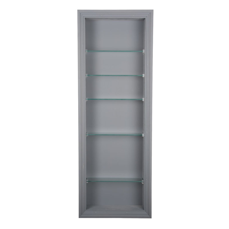 Normandy 5 Piece Solid Wood Recessed Wall Shelf with Adjustable Shelves, Gray, 42" H x 14" W x 3.5" D