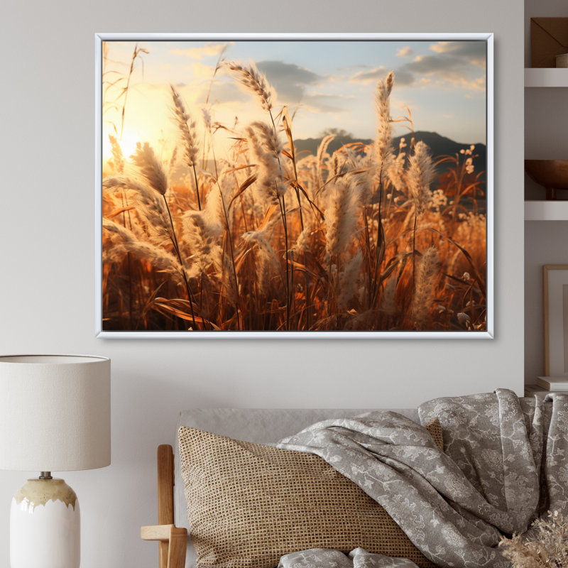 Beige Herbs Field II - Landscapes Canvas Art Print, H 34 po x l 44 po x P 1,5 po, Cadre flottant blanc