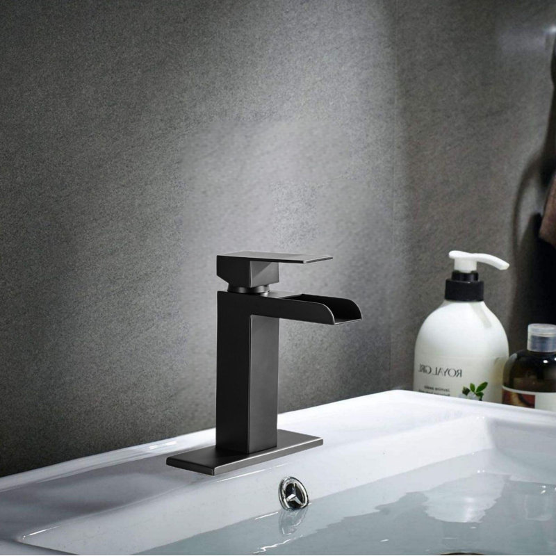 Waterfall Single Handle Bathroom Sink Faucets, Matte Black