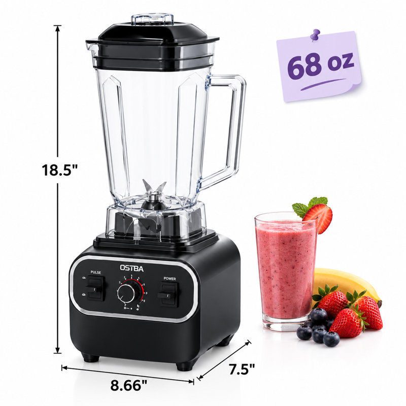 Blender ultra-résistant de 1600 W, 10 vitesses et fonction Pulse, pichet de 2 litres sans BPA, lames 3D à 6 pales en acier inoxydable pour smoothies, boissons glacées et laits frappés