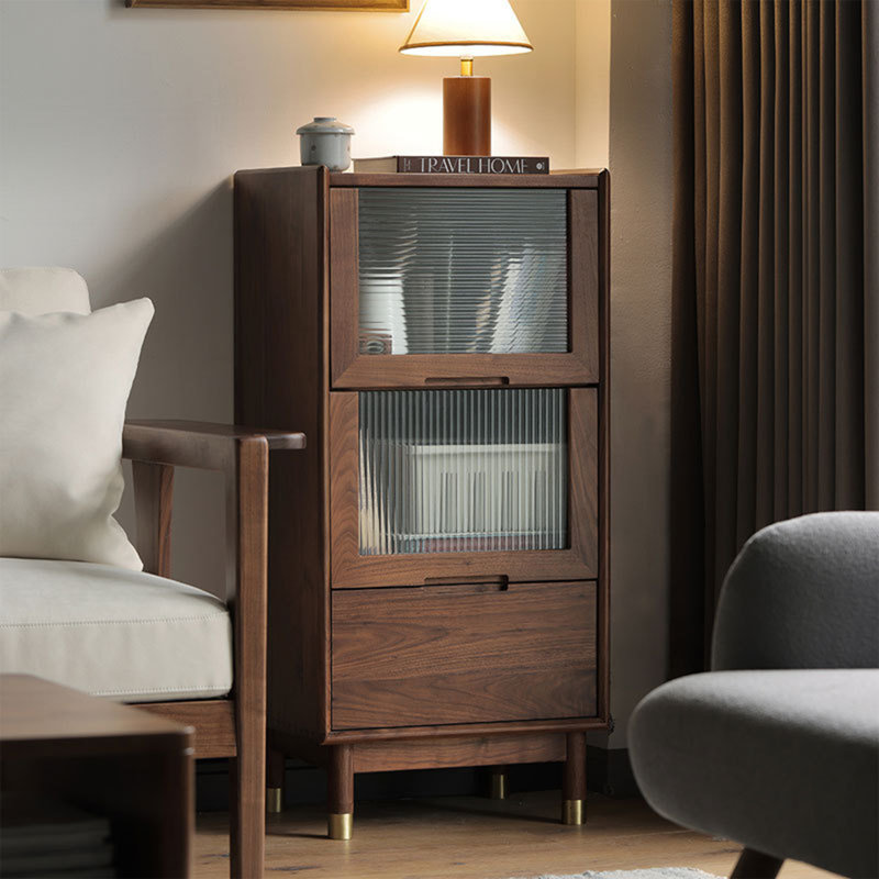 Simple Groove Glass Accent Cabinet
