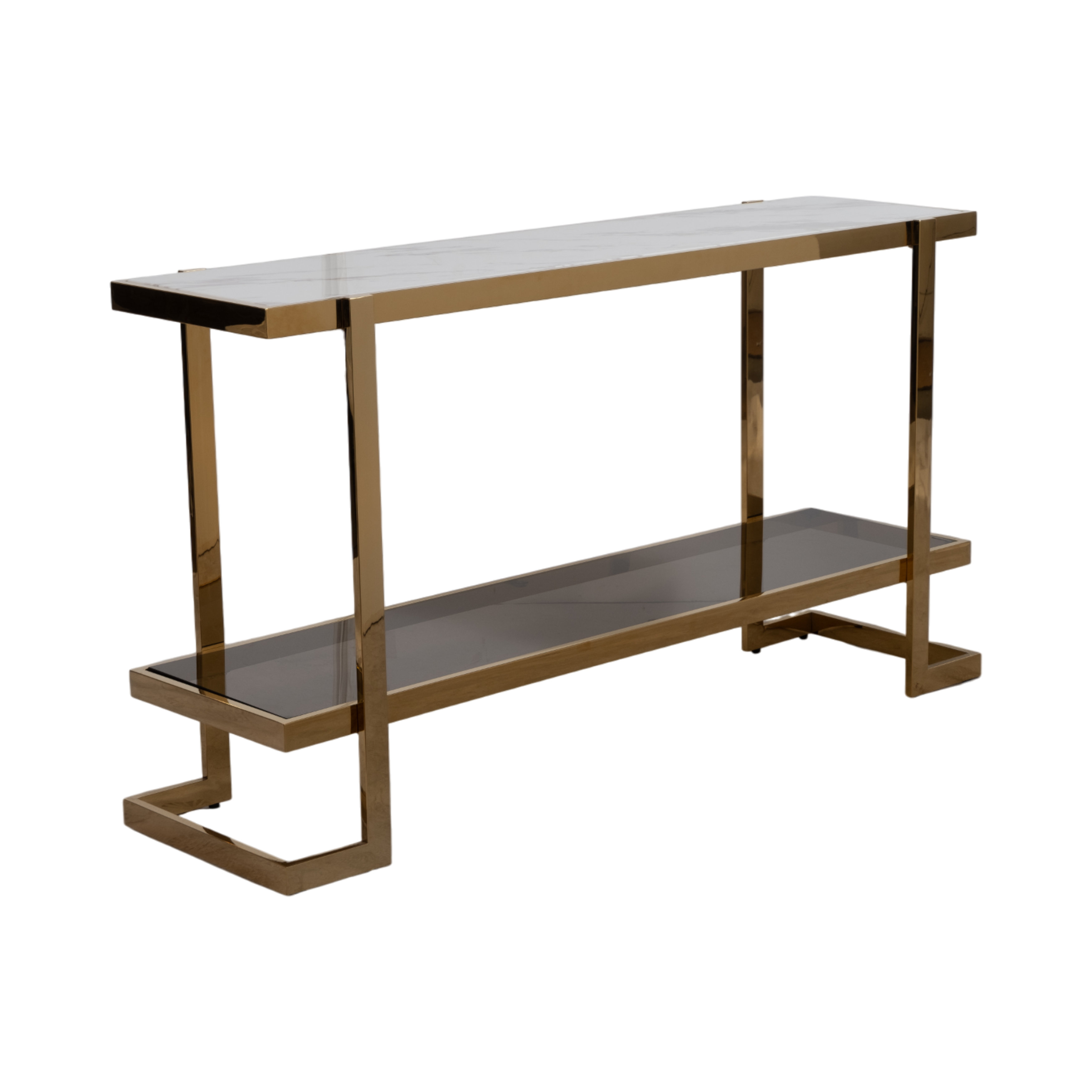 Everly Quinn Okoboji Marbled Glass and Metal Console Table Contemporary