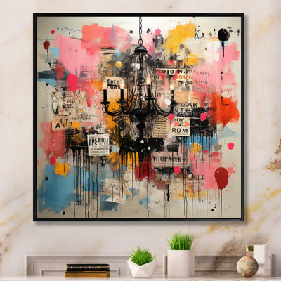 Pop Art Chandelier In Pink II - Chandelier Wall Art