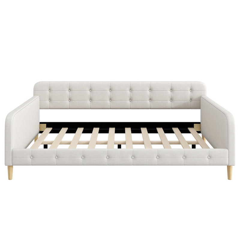 Pink Queen Size Upholstered Daybed with 4 Support Legs - Sturdy for Guest Room/Living Room, Beige