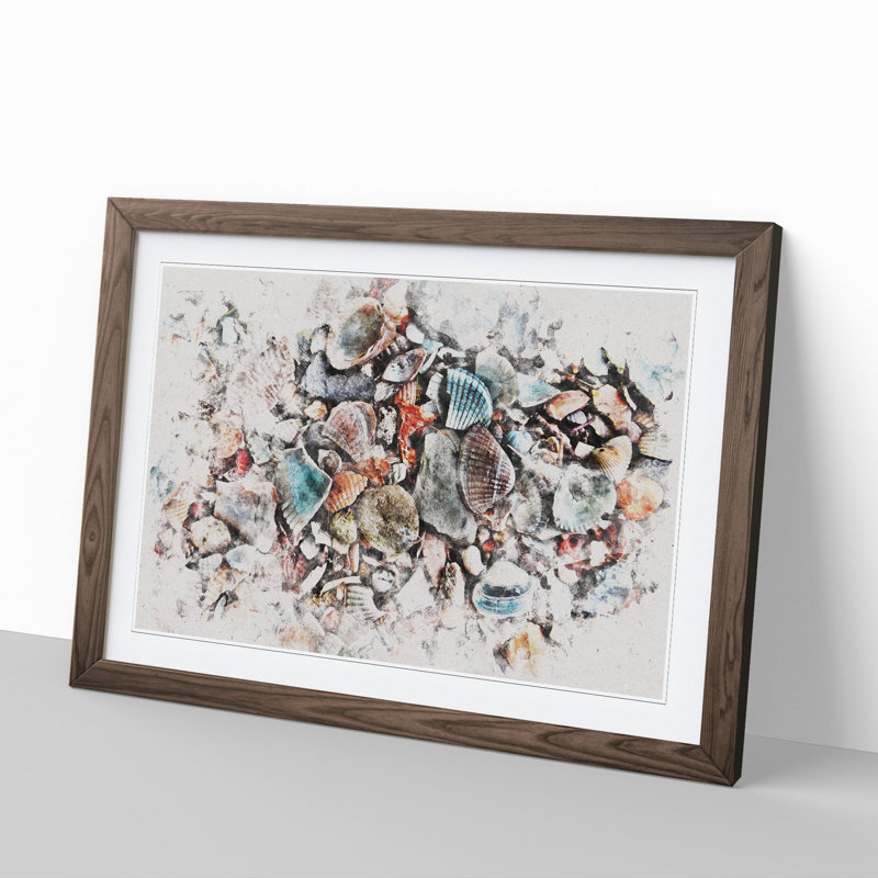 Shells on the Beach Vol.2 Watercolour - Picture Frame Graphic Art, Walnut, 48cm H x 65cm W x 2cm D