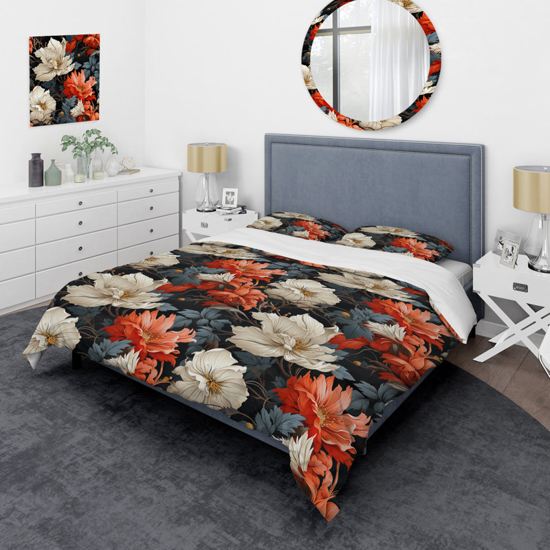 Ensemble de housse de couette White and Coral Tropical Floral Paradise - Floral