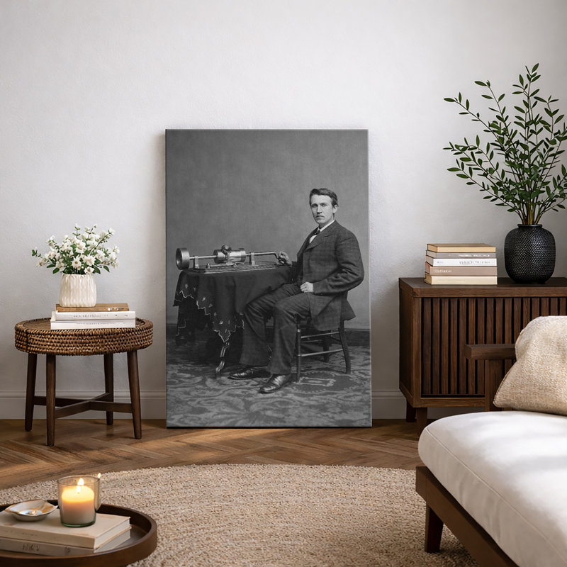 «Thomas Edison», art de laboratoire, images électriques, art numérique, H 36 po x l 24 po x P 1,5 po, Toile tendue