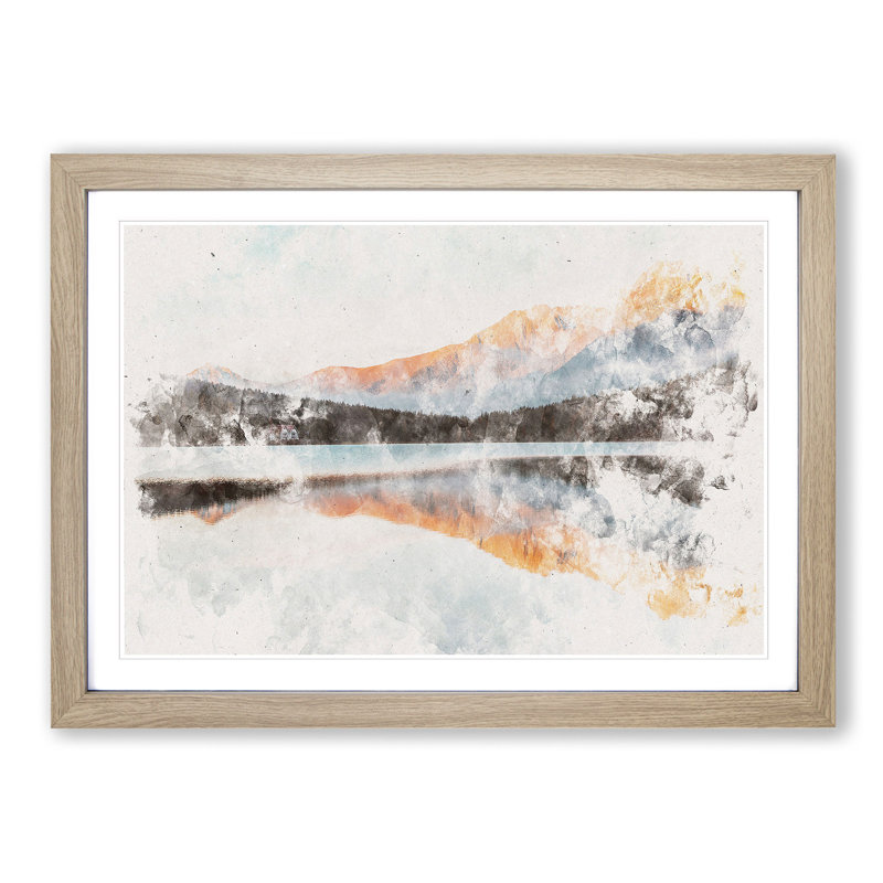 Mountain Reflection in Italy - Picture Frame Graphic Art Print, Oak Framed, 24cm H x 33cm W x 2cm D