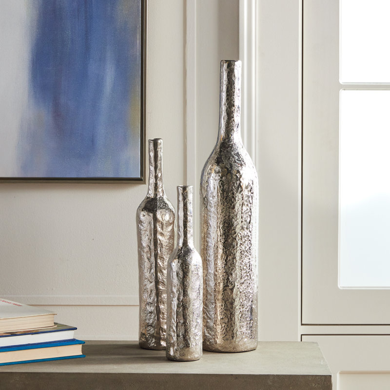 Handmade Aluminum Table Vase, Silver, 24" H x 5" W x 5" D