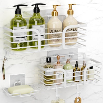 Organisateur de douche avec porte-savon et crochets pour salle de bain (brun)