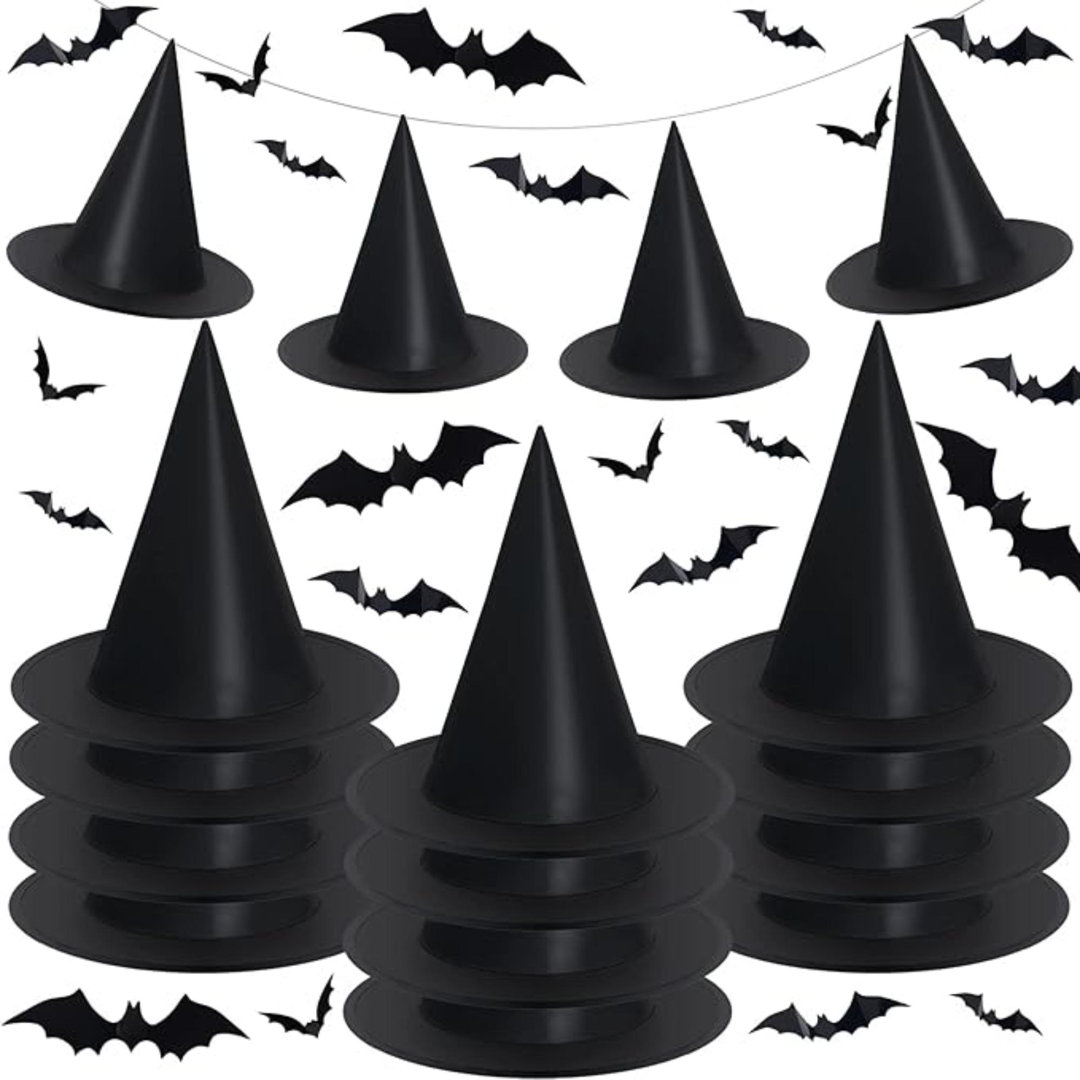 12Pack Black Halloween Witch Hats With 3D Bats Wall Decor Halloween Costume Witch Accessories Caps Fancy For Halloween Party Decoration The Holiday Aisle®