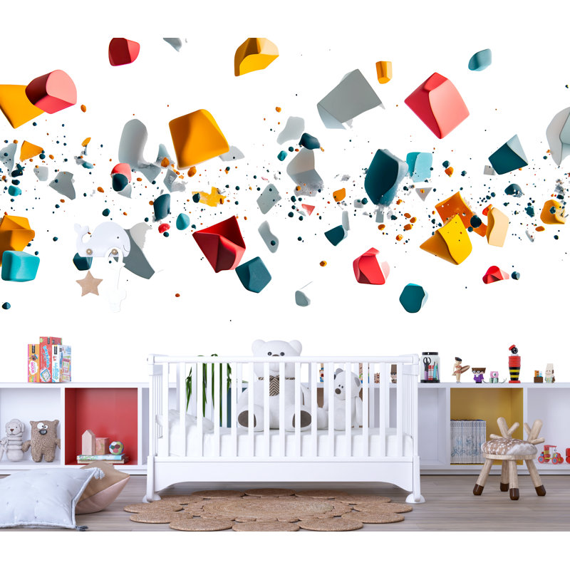 Adhésif mural chambre d'enfant abstrait coloré, décalcomanie géométrique de chambre d'enfant, art mural amovible de salle de jeu moderne 101Mv