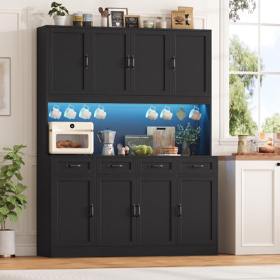 73.2"H x 59.2"W Large Kitchen Pantry Cabinet with 4 Drawers, Adjustable Shelves, LED Lights and Power Outlets