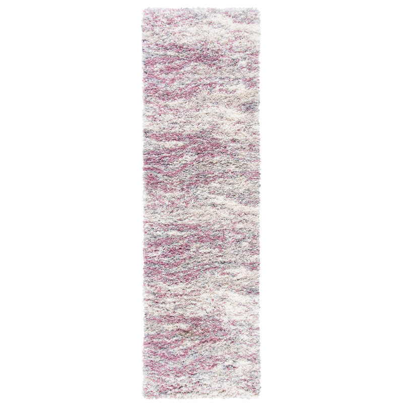 Tapis rose à motif abstrait Agassiz, Tapis de couloir 2 pi 3 po x 8 pi