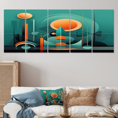 Ensemble d'art mural rétro moderne pleine lune City I - Mid-Century 5 pièces