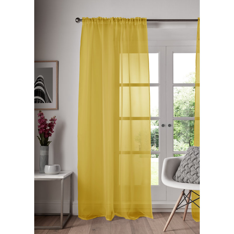 Juliann Sheer Curtain Single Panel, 148 W x 137 D cm, Yellow