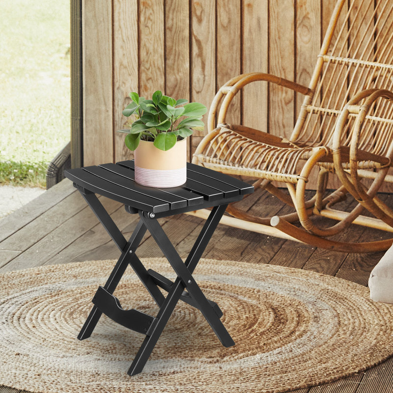 Wood Patio Folding Side Table, Black