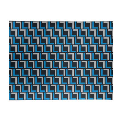 Tapis géométrique gris clair / noir / bleu