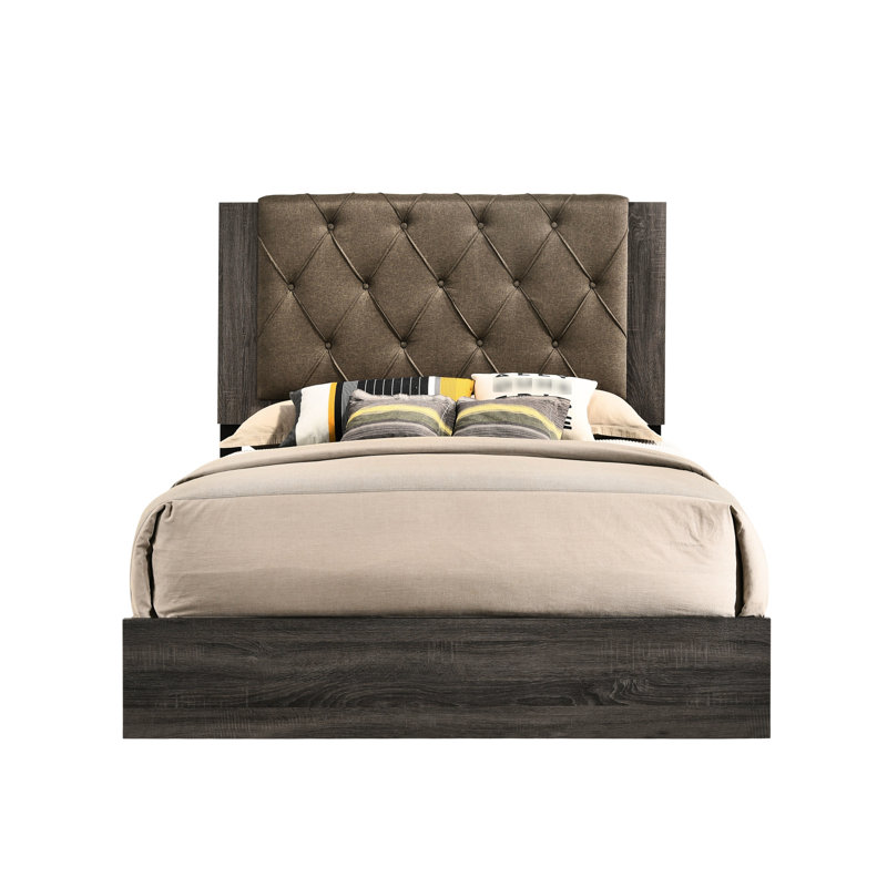Avantika Fabric & Rustic Gray Oak Finish EK Bed
