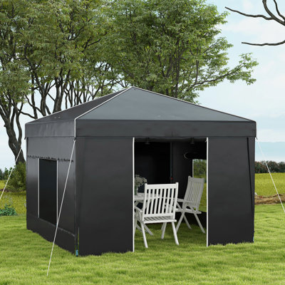 9.7' x 9.7' Pop Up Canopy with Sidewalls, Portable Canopy Tent with 2 Mesh Windows, Reflective Strips, Carry Bag for Events, Outdoor Party, Vendor Canopy