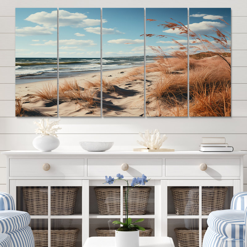 «Ocean Spring Bliss Tender Pastel Beach Grass V», reproduction d'art sur toile - 5 panneaux égaux