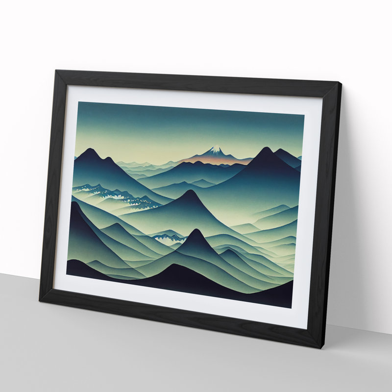 Serene Japanese Mountains - Framed Print, Black, 46cm H x 64cm W x 2cm D
