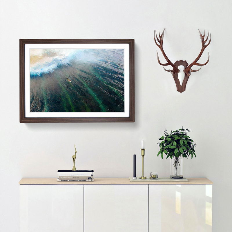 Surfing in the Maldives - Framed Print, 48cm H x 65cm W x 2cm D, Walnut Framed