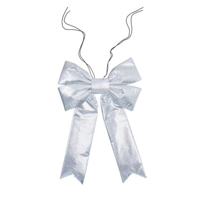  12" x 15" Silver Metallic Outdoor Christmas Bow with UV Treated Material and Wire to Hang.
